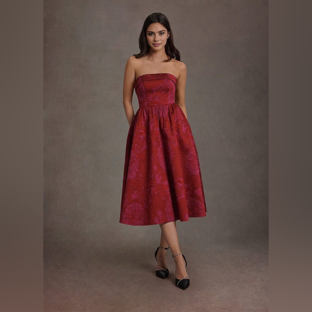 Azazie Madeline Red Hot Pink Midi Dress